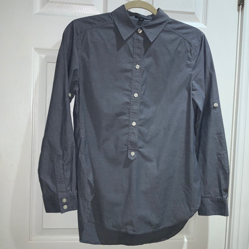 Ann Taylor button front tabbed sleeve tunic top Sz XS cotton blend